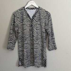 J MCLAUGHLIN Women’s Blue Zebra BISCAYNE Tunic CATALINA CLOTH 3/4 Sleeve Sz M
